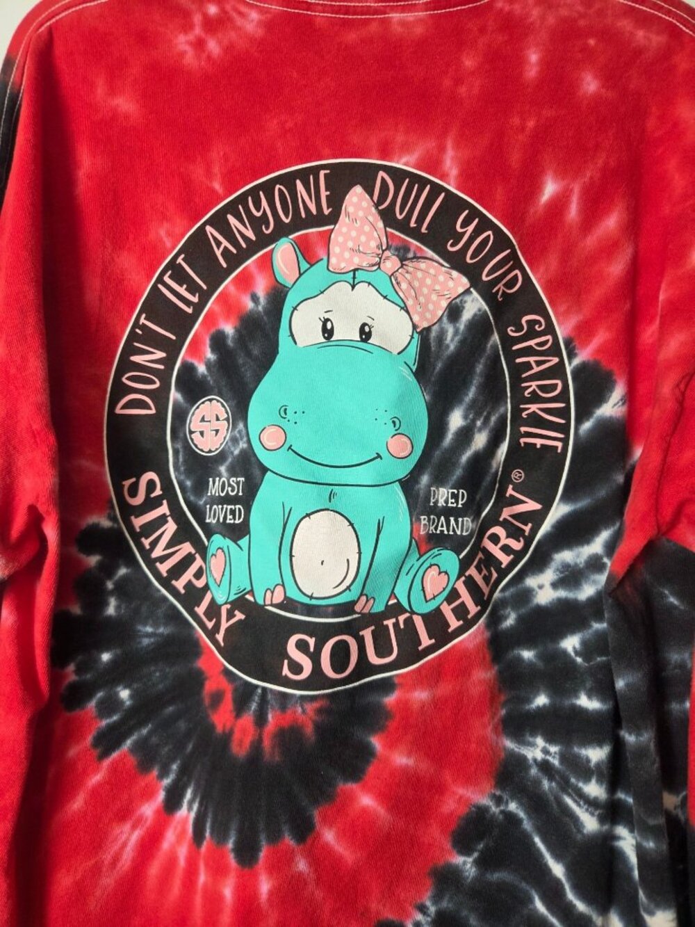 Simply Southern Long Sleeve Tie-Dye Hippo Shirt (Lg) Preppy, Southern Comfort, - Picture 6 of 11